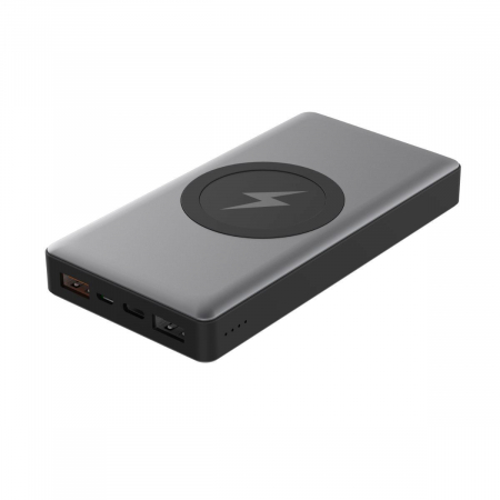Baterii Power Bank - Acumulator extern Qi wireless Platinet 44571,10000mAh Quick Charge,USB tip C,2 intrari 3 iesiri,gri