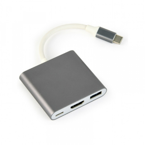 Adaptoare HDMI - Adaptor 3 in 1, Cablexpert 11205, USB 3.1 tip C tata la port HDMI mama, USB 3.0 mama si port USB tip C PD 2.0 pentru incarcare
