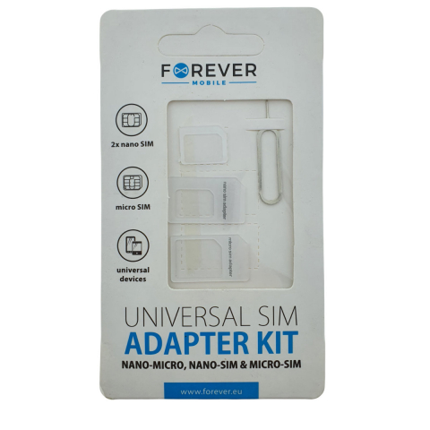 Accesorii SIM - Adaptor cartela SIM, kit universal pentru telefoane mobile, Forever 22237, Nano-Micro-SIM card adapter
