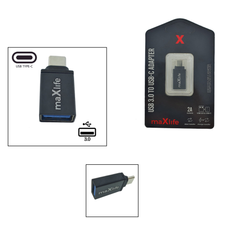 Adaptor Maxlife 94074, USB 3.0 mama la USB tip C tata, in blister, negru [1]