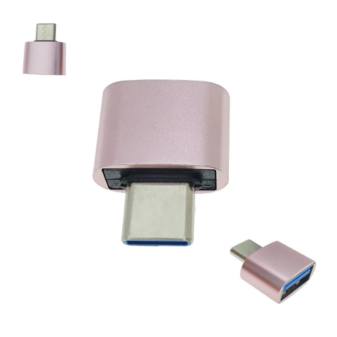 Adaptor OTG USB 2.0 mama la USB tip C tata, carcasa aluminiu, alimentare si transfer de date, roz [10]