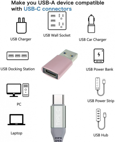 Adaptor OTG USB 3.1 tata la USB tip C mama, carcasa aluminiu, Data C 080, alimentare si transfer de date, roz [17]