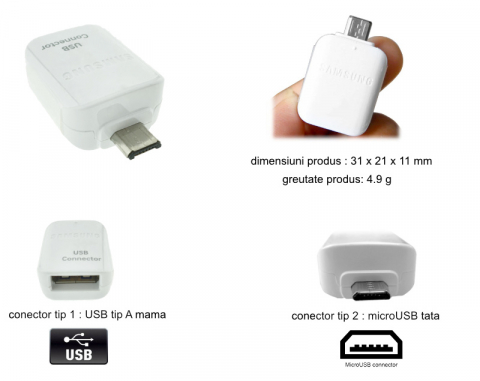 Adaptor OTG USB tip A mama la microUSB tata, Samsung GH98-09728A, alb [5]