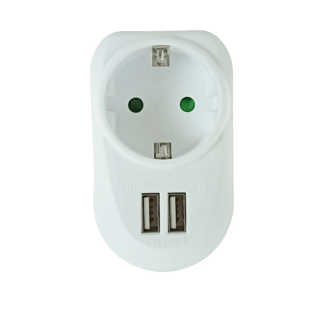 Prize electrice - Adaptor priza Schuko cu 2xUSB, 21906, 5V 3.4A, 3680W, 250V 16A, alb