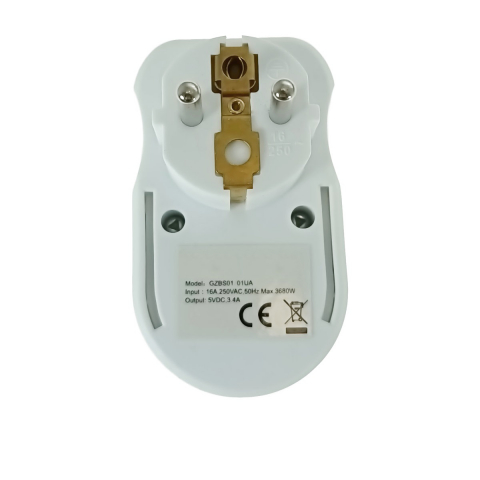 Adaptor priza Schuko cu 2xUSB, 21906, 5V 3.4A, 3680W, 250V 16A, alb [2]