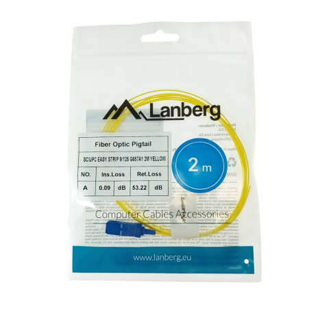 Adaptor retea fibra optica coada/Pigtail cu conector SC/UPC, lungime 2m, Lanberg 43352, Easy Strip SM G657A1, galben [3]