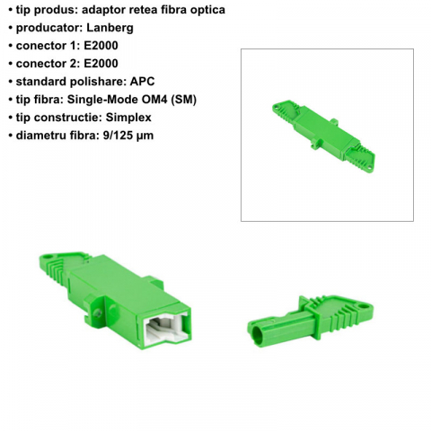 Adaptor retea fibra optica cu conectori E2000/APC, Lanberg 43379, SM, SIMPLEX, verde [6]