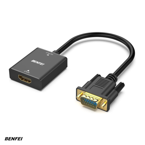 Adaptoare HDMI - Adaptor unidirectional Benfei, HDMI la VGA, port iesire audio jack 3.5 mm integrat, Full HD 1080p 1920x1080 @ 60Hz, cablu 0.33m, port microUSB pentru alimentare suplimentara, Smart IC Chip, Negru