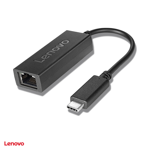Placi de retea - Adaptor USB-C la Ethernet Lenovo USB-C to Ethernet Adapter, Gigabit, conector RJ45 full-size, PXE boot si Wake-On-LAN, negru, 4X90S91831