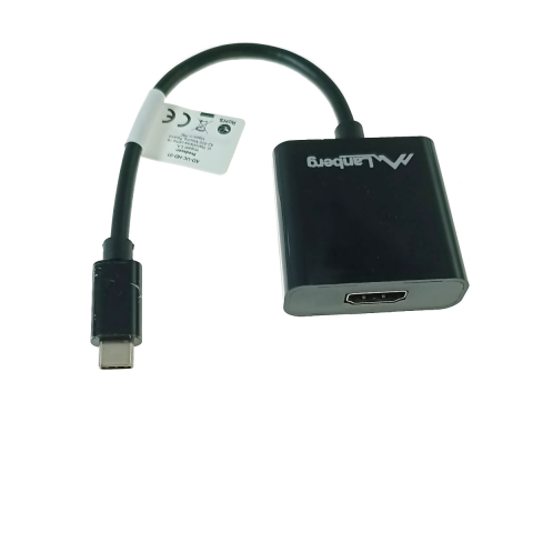 Adaptoare Type C - Adaptor USB-C tata la HDMI mama, Lanberg 41848, interfata USB 3.1 gen.1, FHD, 2.7Gbps, cablu 15cm, negru