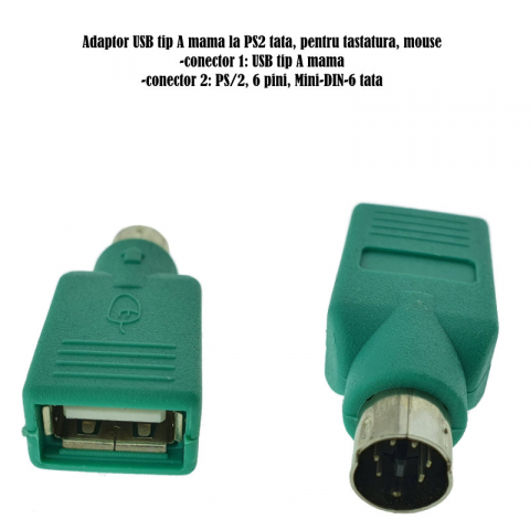Adaptor USB tip A mama la PS2 tata, ADAPTUSB, pentru tastatura/mouse, verde [4]