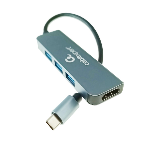 Hub-uri USB 3.0 - Adaptor USB tip C, interfata USB 3.2 gen.1, multifunctional, Cablexpert 12144, port HDMI 4K, HUB 3 x USB, gri