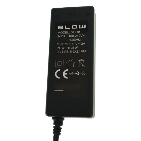 Alimentator de 12V-3A, 36W, cu mufa jack 2.1x5.5mm la 90 grade, cabluri alimentare de 1.5m si 1m, Blow 08113, negru [2]