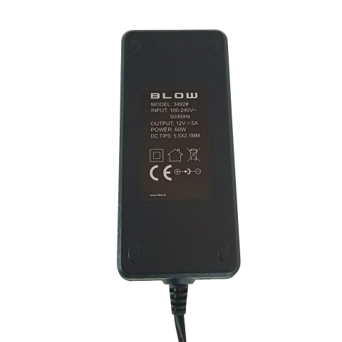 Alimentator de 12V-5A, 60W, cu mufa jack 2.1x5.5mm, cabluri alimentare de 1.2m si 1m, Blow 08112, negru [3]