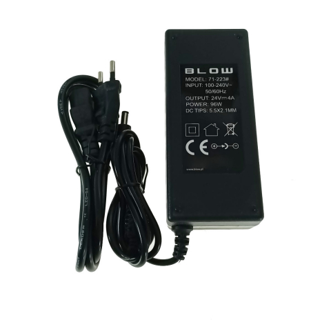 Alimentator de 24V-4A, 96W, cu mufa jack 2.1x5.5mm, cabluri alimentare de 1.1m si 1.2m, Blow 11944, negru [1]