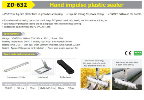Sigilare plastic - Aparat electric de mana ZD-632 pentru sigilat plastic,60W