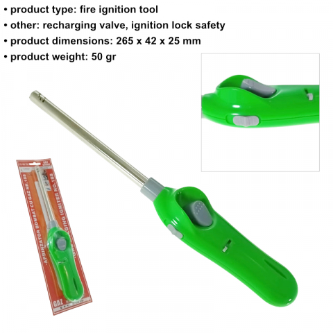 Aprinzator cu gaz, FE-40797, cu reglare flacara si sistem de blocare, reincarcabil, verde [4]