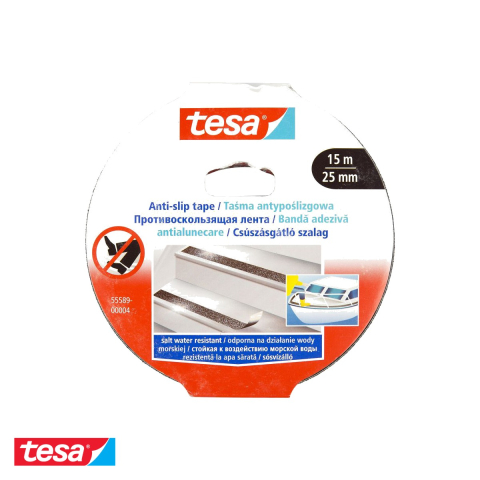 Bricolaj - Banda adeziva antialunecare Tesa, negra, rezistenta la apa si UV, pentru suprafete alunecoase interior/exterior, 25mm x 15m