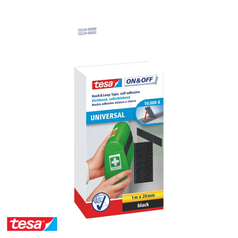 Bricolaj - Banda adeziva cu arici Tesa On & Off, negra, reutilizabila, pentru textile si imbracaminte, 1m x 20mm