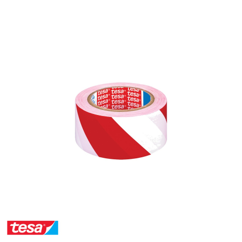 Bricolaj - Banda adeziva de marcare Tesa, rosu/alb, rezistenta PVC, pentru cai de acces si zone restrictive, 33m x 50mm