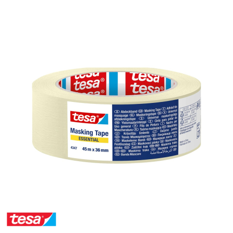 Bricolaj - Banda adeziva de mascare Tesa, hartie creponata cu adeziv cauciuc natural, 45m x 36mm, pentru interior