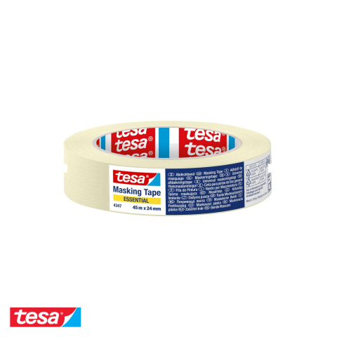 Bricolaj - Banda adeziva de mascare Tesa, hartie creponata cu adeziv din cauciuc natural, 45m x 24mm, pentru interior