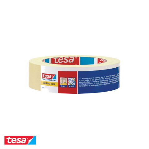 Bricolaj - Banda adeziva de mascare Tesa, hartie fin creponata, adeziv cauciuc natural, 50m x 38mm, uz general