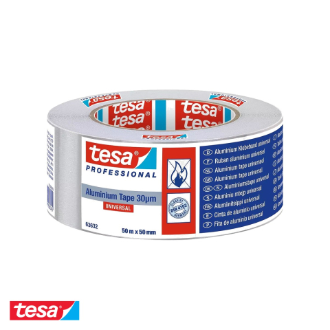 Bricolaj - Banda adeziva din aluminiu Tesa Universal 63632, rezistenta termic si ignifuga, 50m x 50mm, pentru etansare si izolatie
