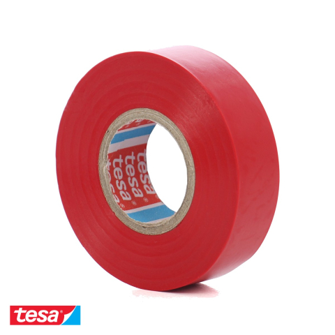 Bricolaj - Banda adeziva electroizolatoare Tesa, PVC moale ignifug, rosie, 20m x 19mm, pentru izolarea si marcarea cablurilor electrice