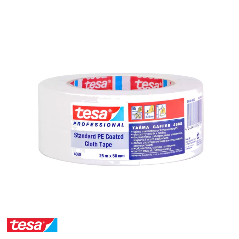 Bricolaj - Banda adeziva textila alba Tesa 4688, rezistenta la apa si temperaturi ridicate, pentru reparatii si ambalare, 25m x 50mm