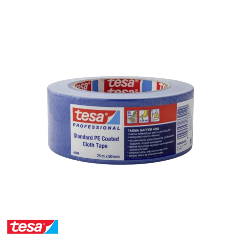Bricolaj - Banda adeziva textila Tesa 4688, albastra, rezistenta si impermeabila, 25m x 50mm, pentru reparatii si mesteri