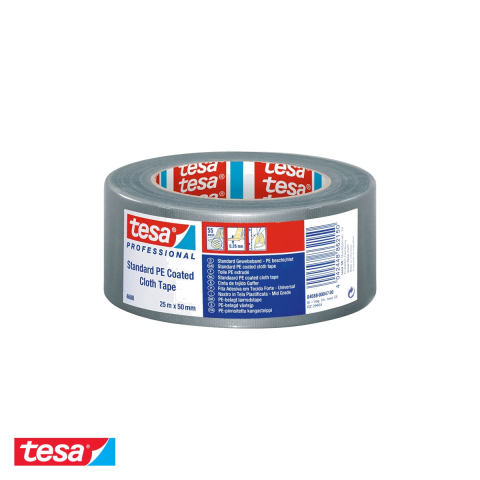 Bricolaj - Banda adeziva textila Tesa 4688, argintie, rezistenta si impermeabila, 50mm x 25m, pentru reparatii si mesteri