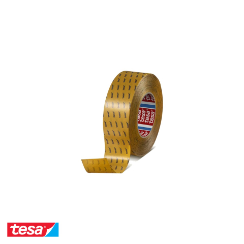 Bricolaj - Banda dublu adeziva transparenta Tesa 51966, suport PET reciclat, adeziv acrilic puternic, 50m x 15mm, pentru montaj industrial de lunga durata