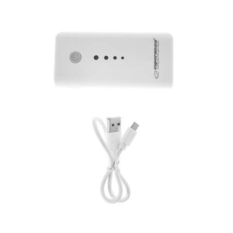 Baterie externa, Esperanza Electron EMP104WE, 5200mAh, lanterna integrata, port-uri 1 x USB Tip A si 1 x MicroUSB DC, cablu alimentare inclus, alb cu gri [1]