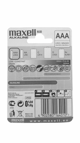 Baterii alcaline LR03 Maxell tip AAA, 4 bucati/blister (pret/set) [5]