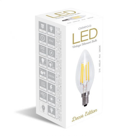 Bec Led Omega 43552 bulb Filament,2800K E14 4W,400lm,lumina calda,tip lumanare [1]