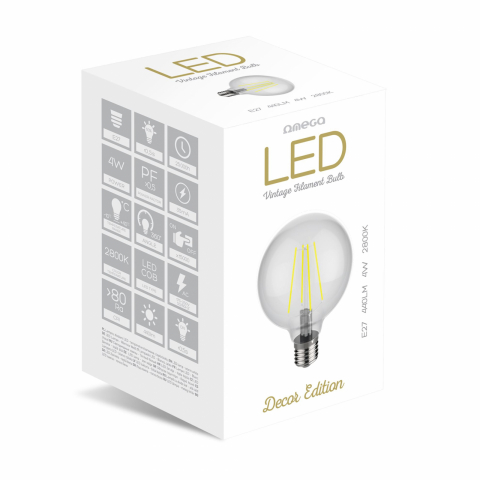 Bec Led Omega 43557 bulb filament,2800K E27 4W,400lm,lumina calda,tip glob [3]