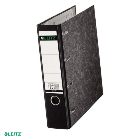 Bibliorafturi - Biblioraft Leitz, cu 2 mecanisme, carton cu amprenta CO2 neutra, 80 mm, capacitate 2 x 500 coli A5 landscape (80 g/mp), pentru arhivare, negru
