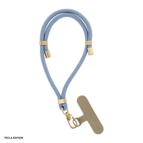 Accesorii IT - Bratara Elegant pentru telefon, lungime 50 cm, grosime 6mm, prindere la incheietura mainii, carabiniera metalica, cu insertie inclusa pentru montare sub carcasa, poliester, Albastra