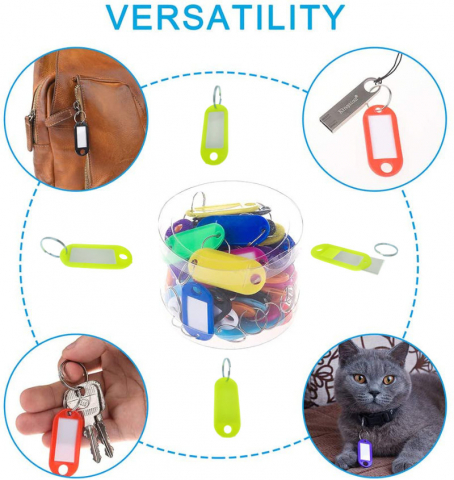 Breloc galben neon cu eticheta identificare si inel de prindere, Key Ring Tag, 52 x 22 mm, din plastic [7]