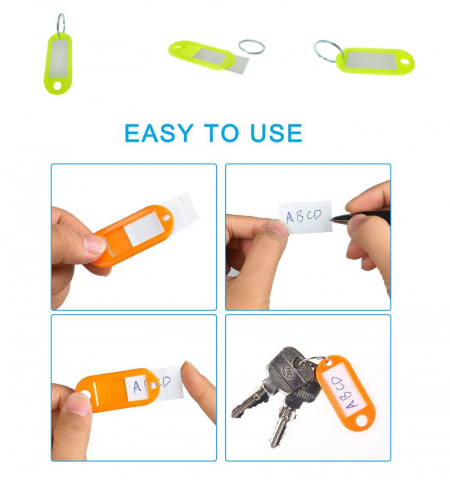 Breloc galben neon cu eticheta identificare si inel de prindere, Key Ring Tag, 52 x 22 mm, din plastic [8]