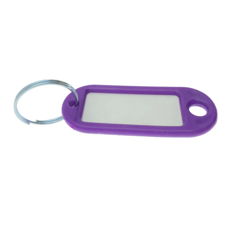 Articole ambalare - Breloc mov cu eticheta identificare si inel de prindere, Key Ring Tag, 52 x 22 mm, din plastic
