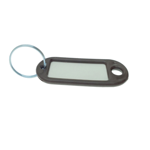 Articole ambalare - Breloc negru cu eticheta identificare si inel de prindere, Key Ring Tag, 52 x 22 mm, din plastic