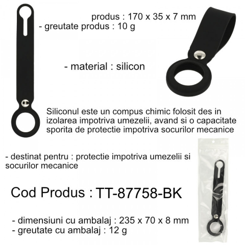 Breloc pentru Apple AirTag 87758, din silicon, negru [4]