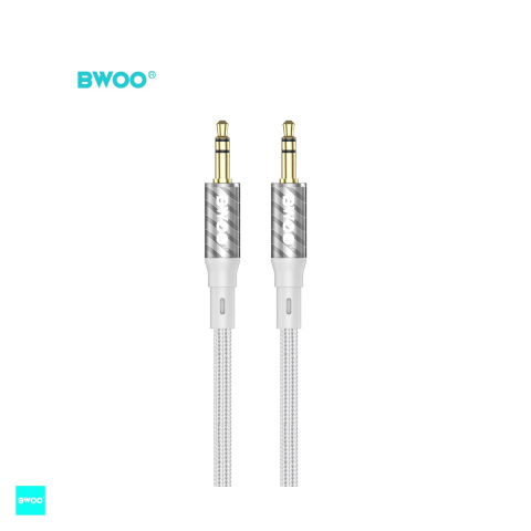 Cabluri audio - Cablu audio Bwoo AUX075, cu conectori jack 3.5 mm tata-tata , lungime 1m, cu manta impletita, interior flexibil si capete intarite, Gri
