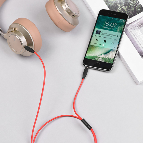 Cablu audio stereo cu microfon, lungime 1 m, Hoco UPA12-AUX, conectori jack 3.5mm tata cu 4 pini si 3 pini, rosu [3]