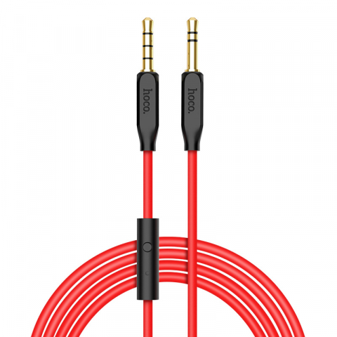 Adaptoare smartphone - Cablu audio stereo cu microfon, lungime 1 m, Hoco UPA12-AUX, conectori jack 3.5mm tata cu 4 pini si 3 pini, rosu