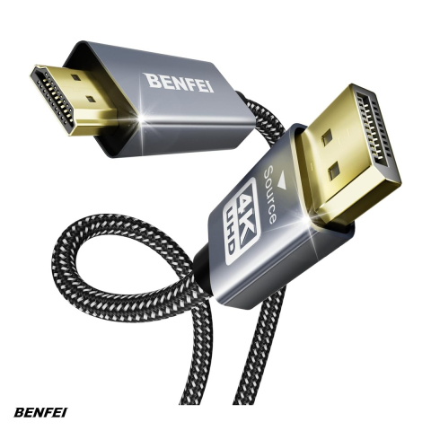 Cablu DisplayPort - Cablu Benfei 4K DisplayPort 1.2 to HDMI 1.4 unidirectional, lungime 0.9m, invelis exterior textil impletit, conectori in carcasa de aluminiu,  Gri