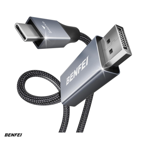 Cablu DisplayPort - Cablu Benfei 8K USB-C la DisplayPort, 7680x4320 la 60Hz, 4K 144Hz, lungime 0.9m, invelis exterior nylon impletit, carcasa conectori din aluminiu, Gri