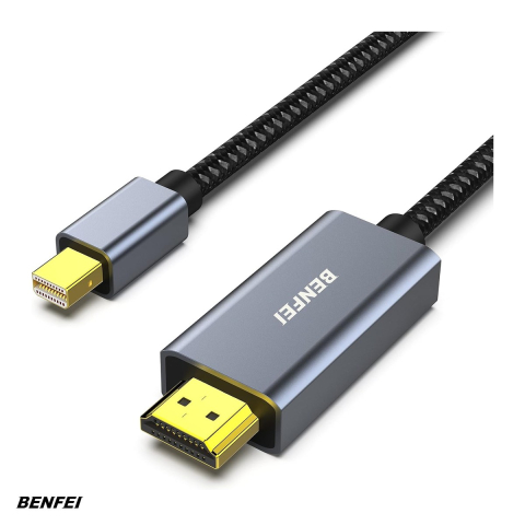 Cablu DisplayPort - Cablu Benfei mini DisplayPort to HDMI 4K 30Hz, lungime 0.9m, invelis exterior din nylon impletit, carcasa conectori din aluminiu, Gri